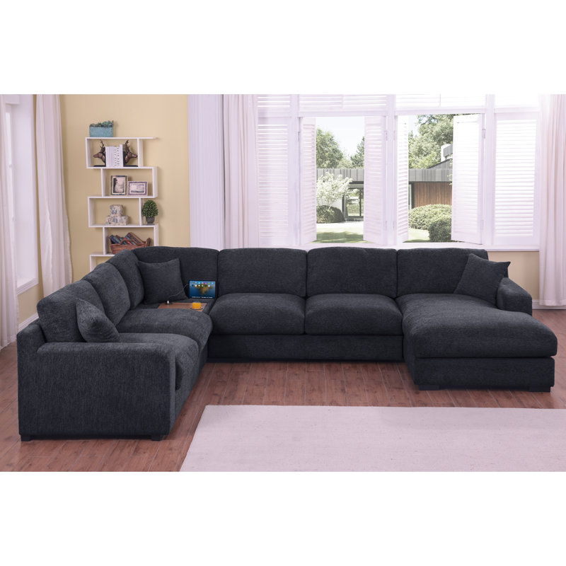 Canapé d'angle en tissu chenille, Chenille gris charbon
