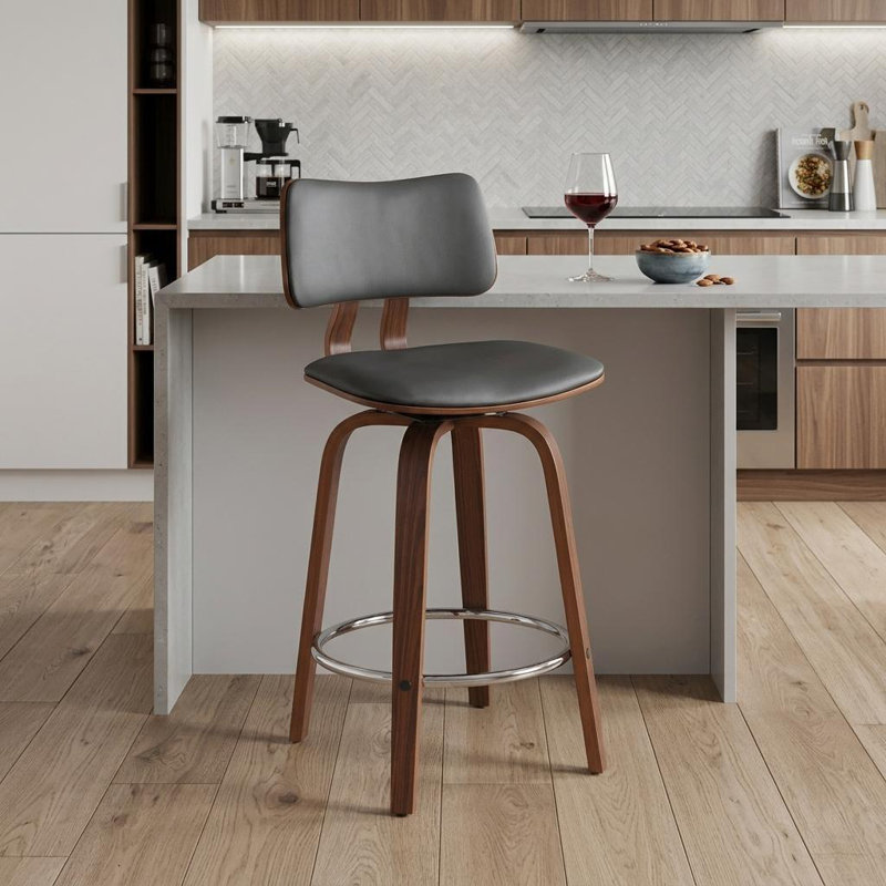 Tabouret pivotant en bois massif Aylis, Tabouret de comptoir (siège d'une hauteur de 26 p, Gris, Noir, noir, noir, noir