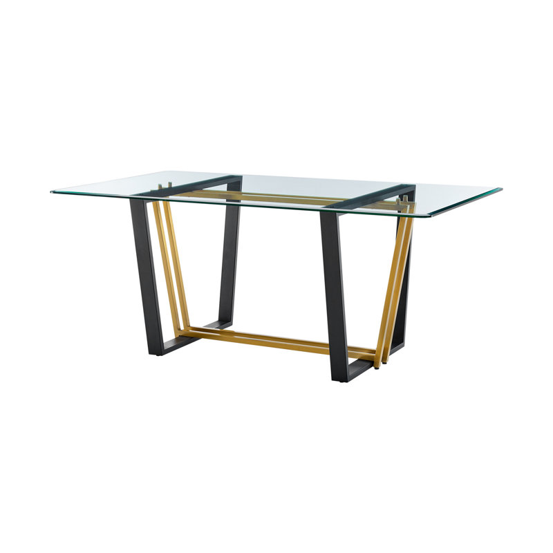 Table de salle à manger 72 po, Clear/Black/Gold