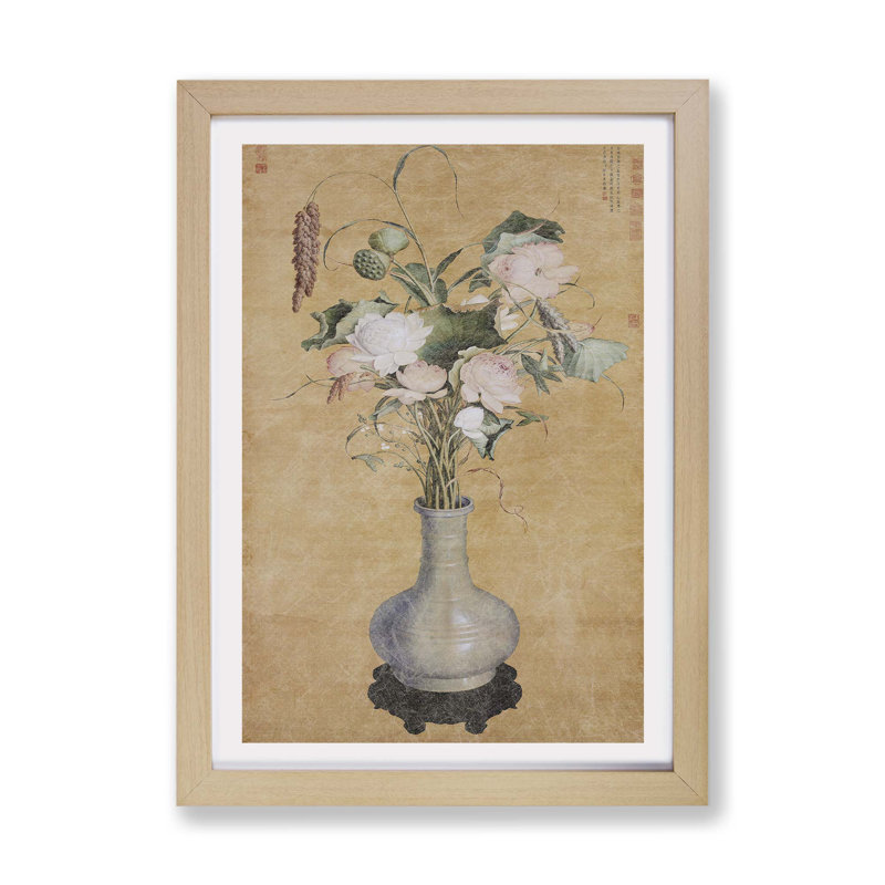 A Vase Of Flowers by Lang Shining - Single Picture Frame Painting, 24cm H x 33cm W x 2cm D, Oak Framed