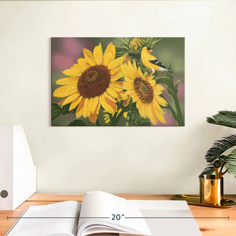 Harnek chardonneret et tournesols, H 8 po x l 12 po