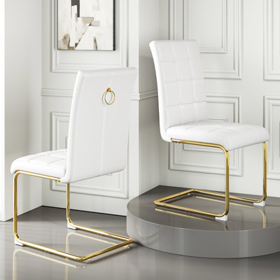 Modern Upholstered PU Faux Leather Seat Dining Chairs (Set Of 4)
