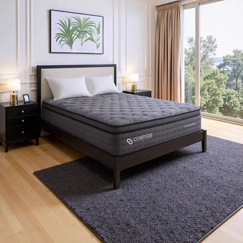 BALANCE California King 12" Pocket Innerspring Mattress with Memory Foam and Foam Encased Core, Gray, California King