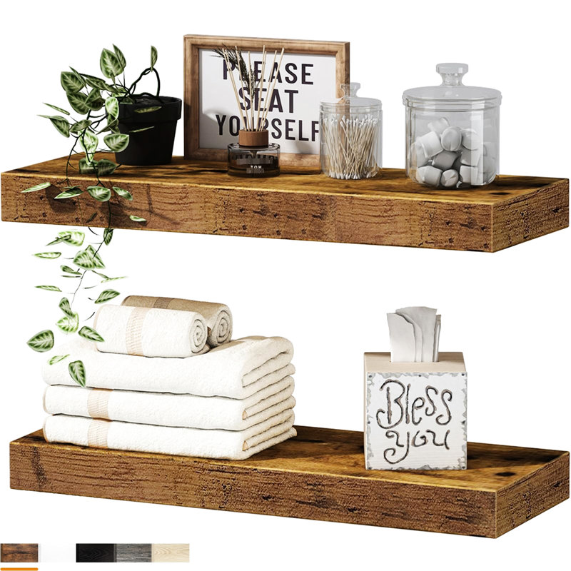 16 Inch Rustic Brown Bathroom Storage Units - Wall Mounted, Heavy Duty, Of 2, Over Toilet, Allure Duty Shelf For Inch, Singularity