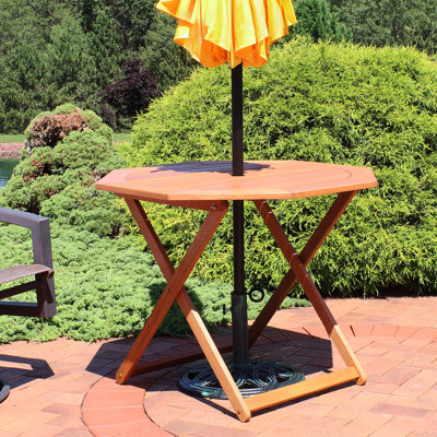 Heilig 35.5" Round Meranti Solid Wood 2-Person Bistro Table with Teak Oil Finish