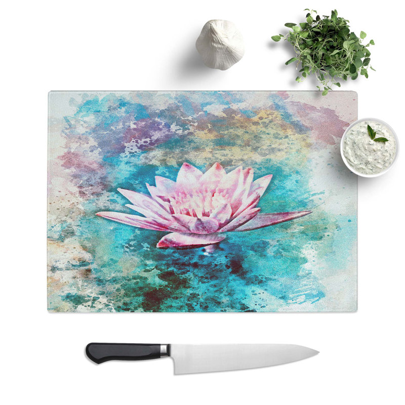 Tempered Glass Water Lily Chopping Board, 28.5 cm W x 20 cm L