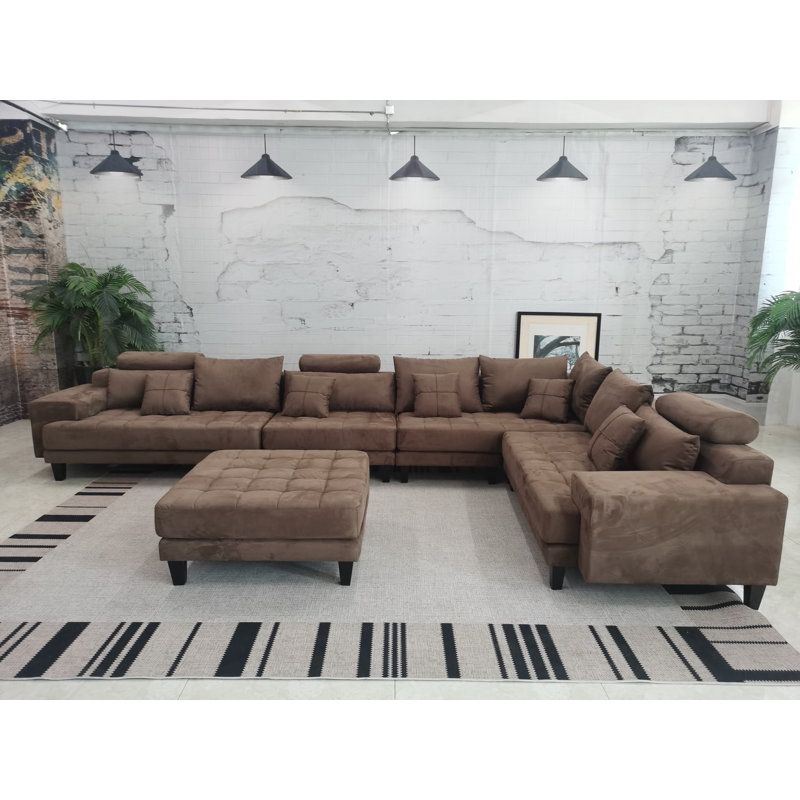 Mandey Upholstered Sectional Reversible, Dark Brown Microfiber/Microsuede