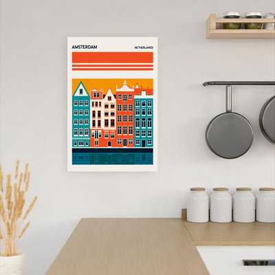 Amsterdam Canal Houses Abstract Retro Vintage Architecture City Wall Art Print