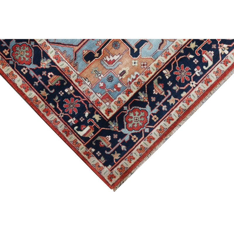 Wool Oriental Area Rug in Rust/Blue/Navy, Rectangle 10' x 14'