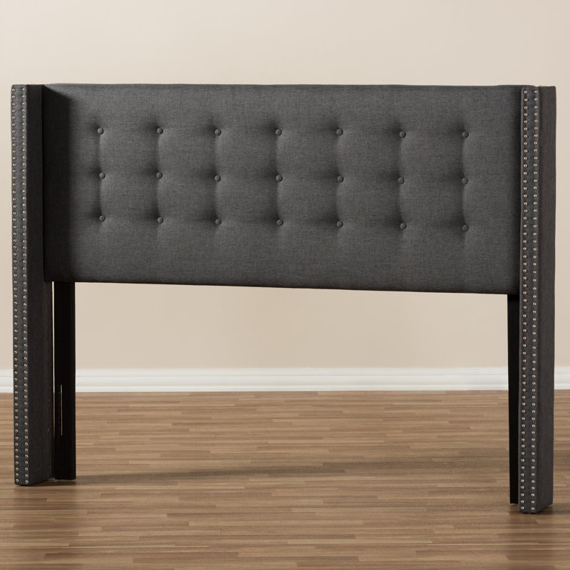 Chareese Upholstered Wingback Headboard, Queen, Dark grey