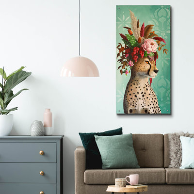  «Cheetah On Seaglass» par Heather Gauthier, art mural en verre acrylique, 24 po x 48 po