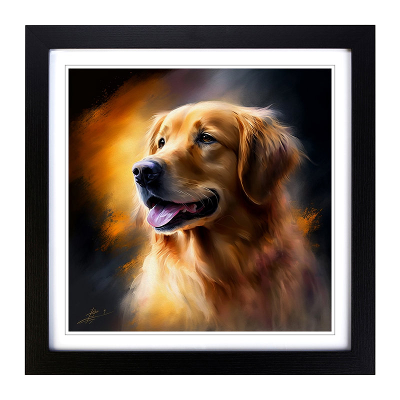 Golden Retriever Digital - Framed Print, Black