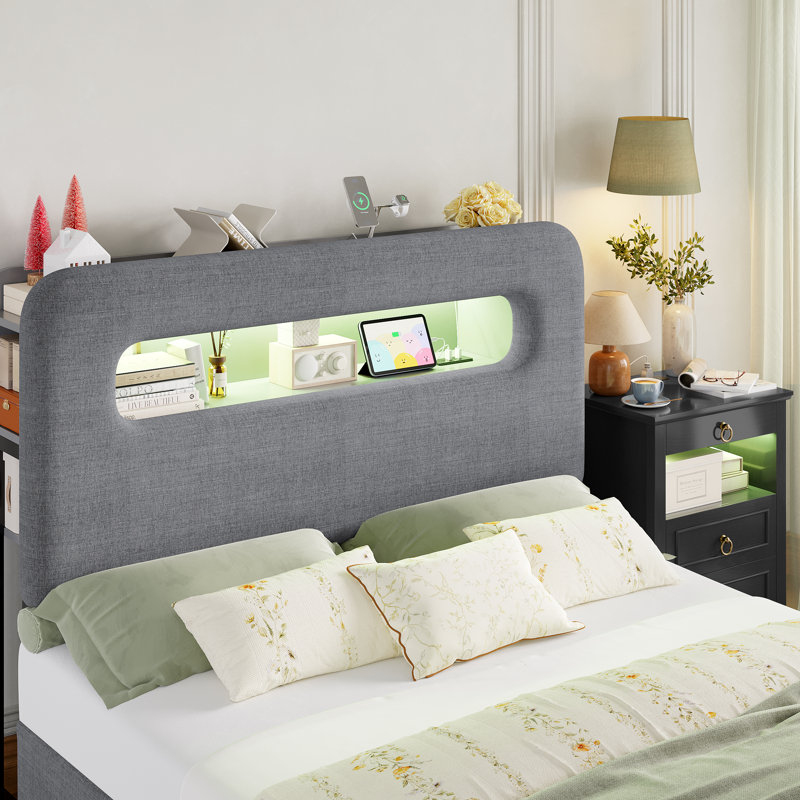 Ensemble de chambre à coucher intelligent et lumineux 3 pièces - Lit de rangement DEL et commode à DEL avec station de recharge