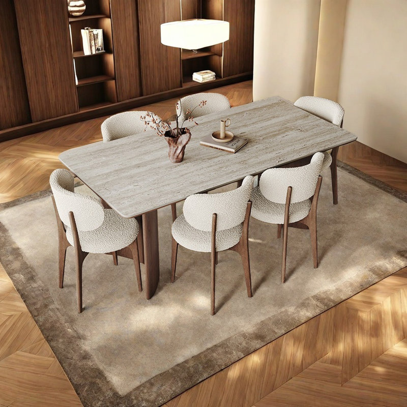 Ash wood rock plate rectangular dining table set, 29.52"H x 55.11"L x 31.49"W