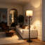 Lampe sur pied à base sphérique moderne avec abat-jour en lin, 3 lumières de température de couleur pour la décoration intérieure