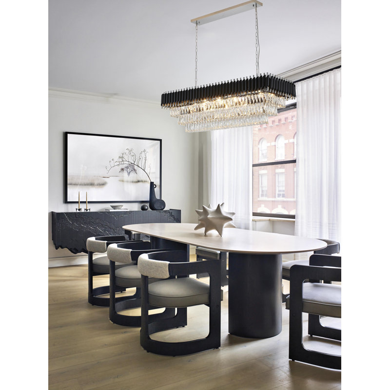 Mellissa 14 Light Black and Chrome Rectangular Chandelier With Crystal Accents, Black/Chrome