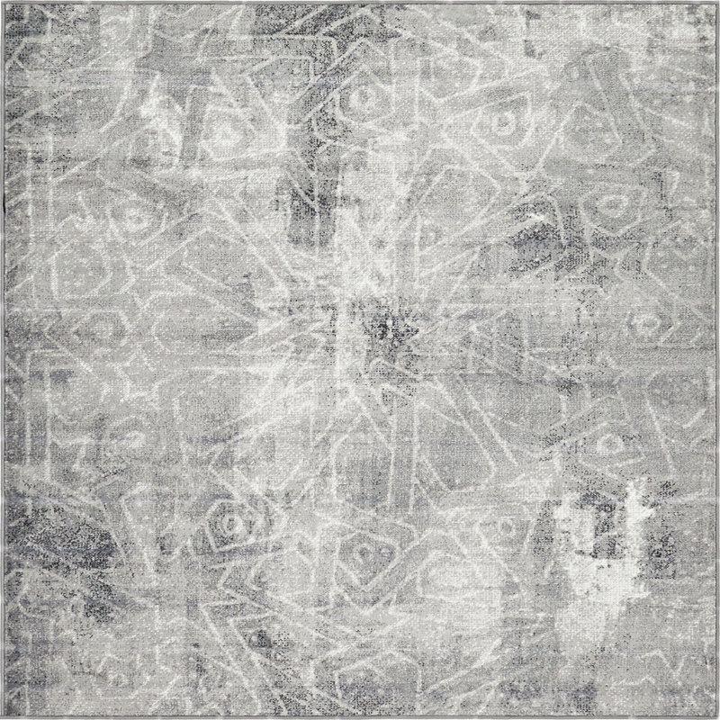 Tapis abstrait gris foncé Brandt, Carré 7 pi 10 po