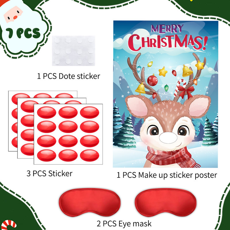 Pin The Nose On The Deer Christmas Party Supplies, 7pcs Pin The Nose On The Reindeer Game