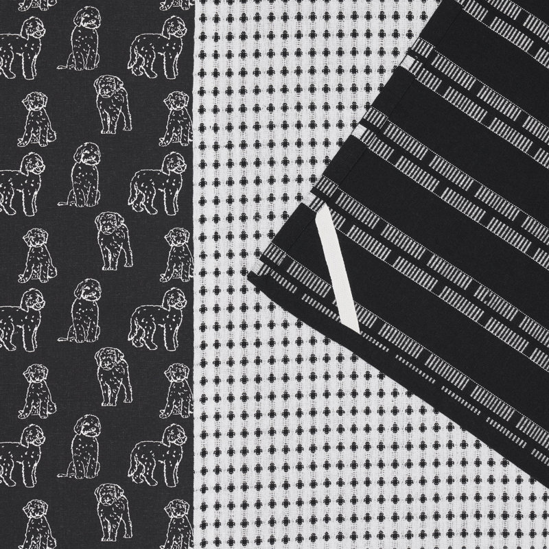 Tea Towel Kitchen Towel, 3, White/Black