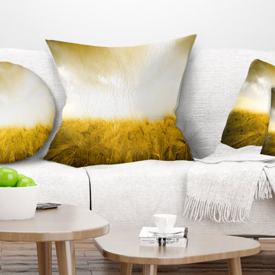 Yellow Meadow under Bright Sun - Landscape Printed Pillow
