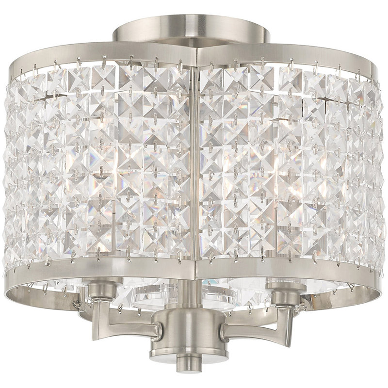 Treska Crystal Semi Flush Mount, Brushed Nickel