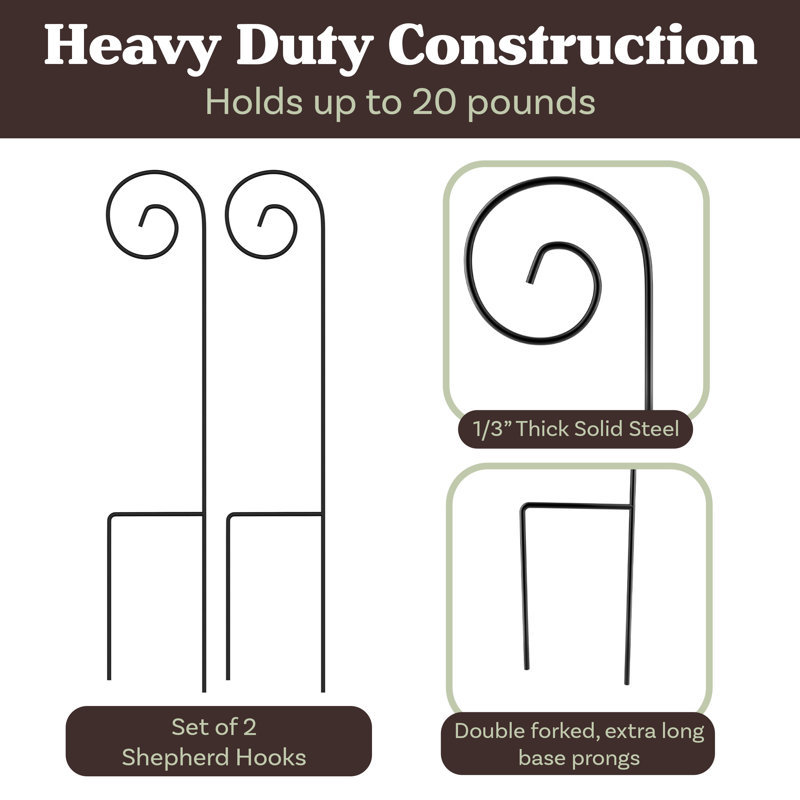 Black Metal 35" Shepherd Hooks for Outdoor Decor, Set of 2