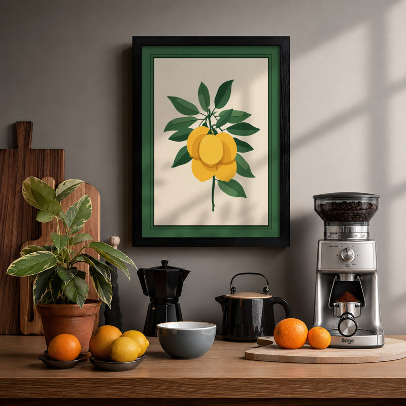 Lemon Study Botanical - Framed Print, A3 - 42.0 x 29.7 cm, Black