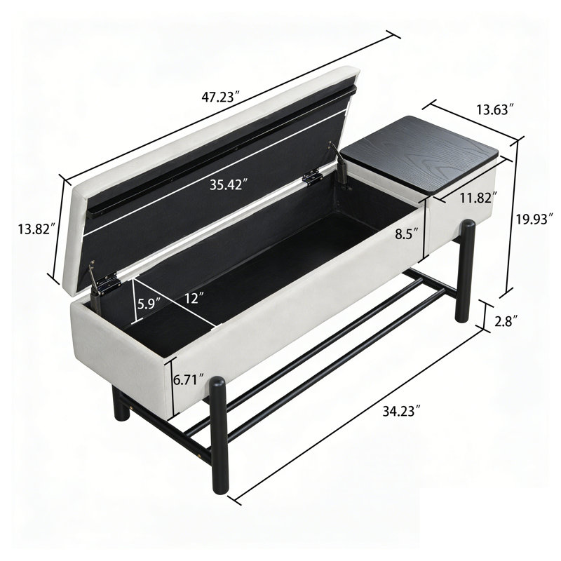 Banc de rangement moderne et minimaliste avec compartiments cachés pour le vestibule, Noir / blanc