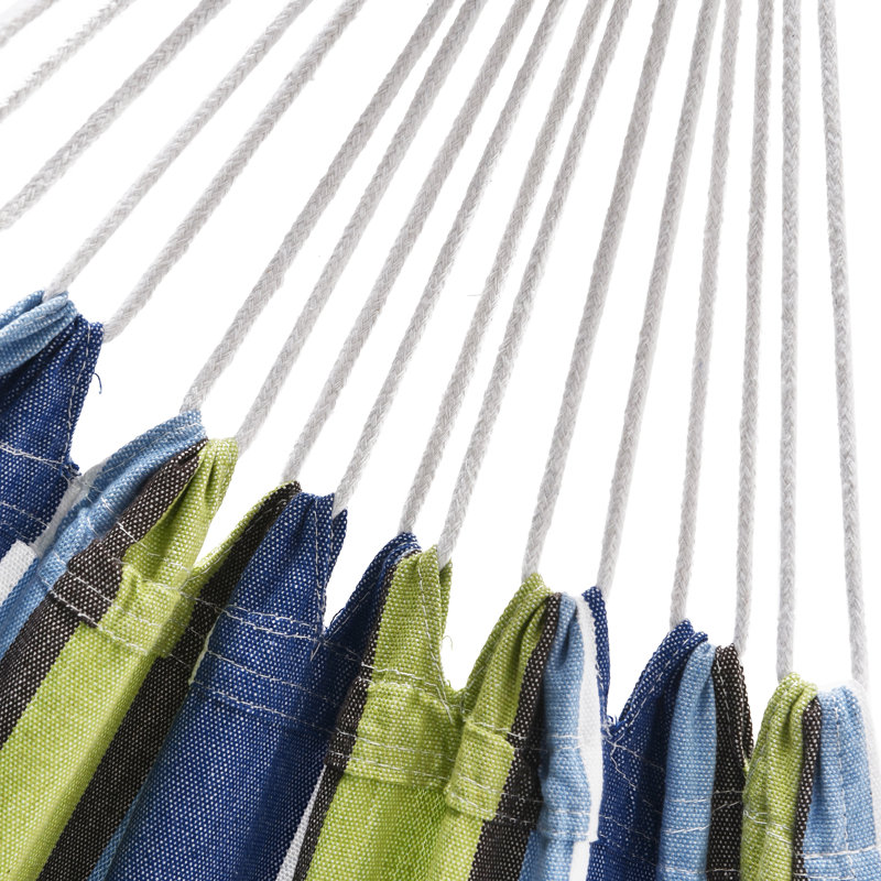  Hamac double en coton Garden, Vert / rayures bleues
