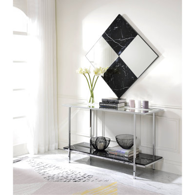 Console miroir en faux marbre et chrome