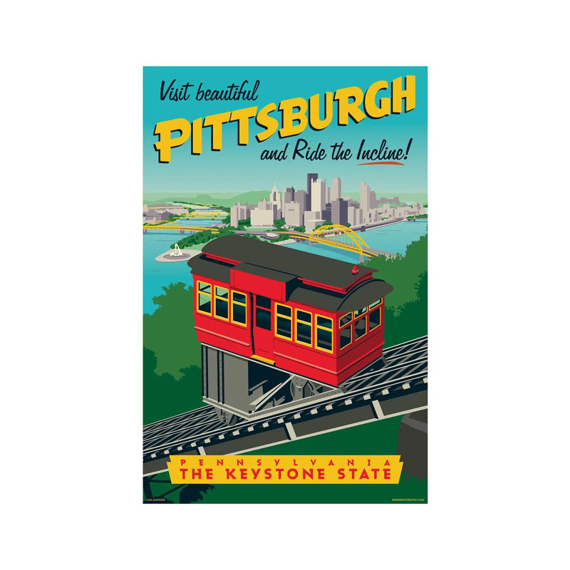 Pittsburgh Incline Travel Poster by Jim Zahniser - Wrapped Canvas Print, 66.04 cm H x 45.72 cm W