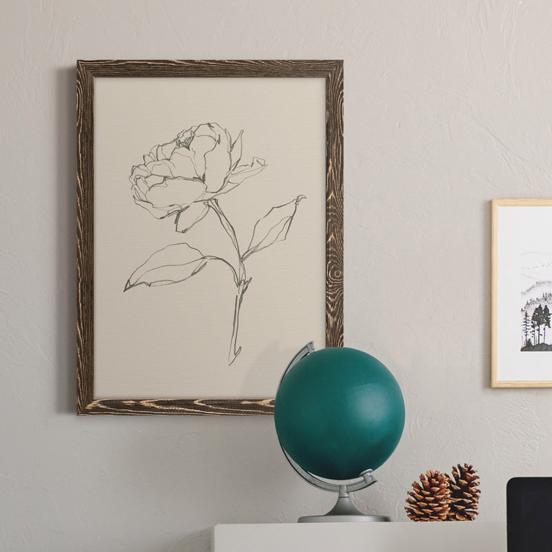 Floral Contour Study II - Peinture sur toile encadrée, H 20 po x l 17 po x P 1 po, Noyer