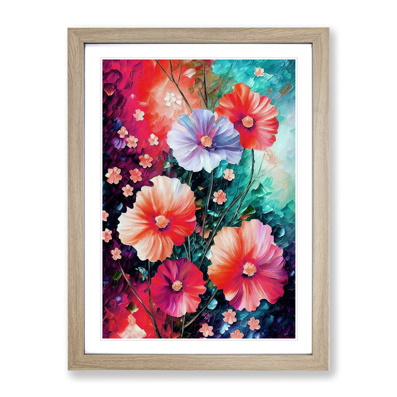 Bunch of Flowers No.2 - Wall Art, 66cm H x 48cm W x 2cm D, Oak Framed, White