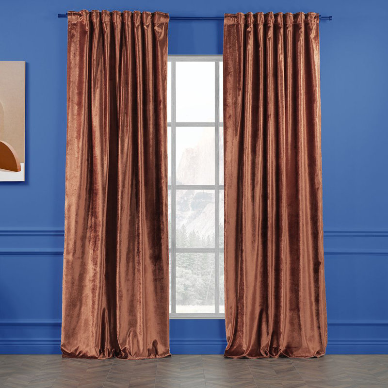 Extra Long & Extra Wide Shiny Velvet Curtain Panel (customized), 280cm Width x 295cm Drop, Orange