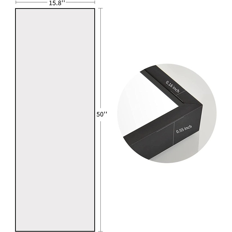 Metal Flat Floor Mirror - Basics by Wayfair™, Black, 50" H x 16" W