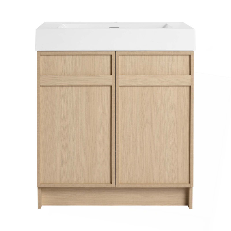 Meuble-lavabo autoportant de 30 po avec lavabo en résine blanche et 2 portes d'armoire à fermeture en douceur