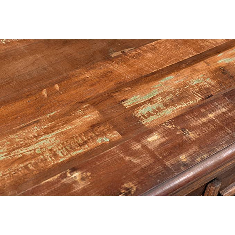 Buffet rustique en bois de manguier à 4 portes avec incrustation décorative en métal Quint 