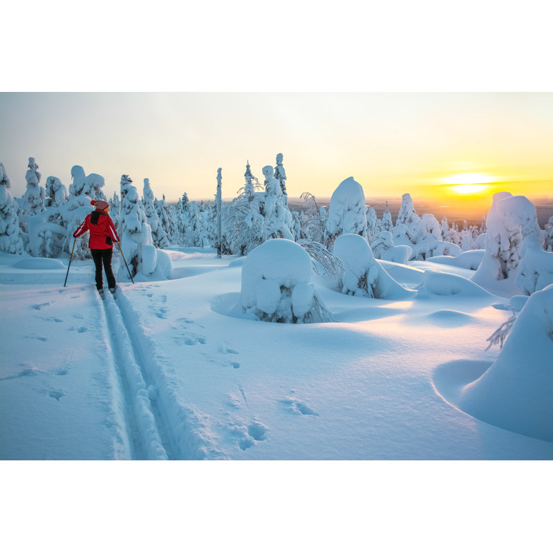 Woman Cross Country Skiing - Wrapped Canvas Print, 30cm H x 46cm W