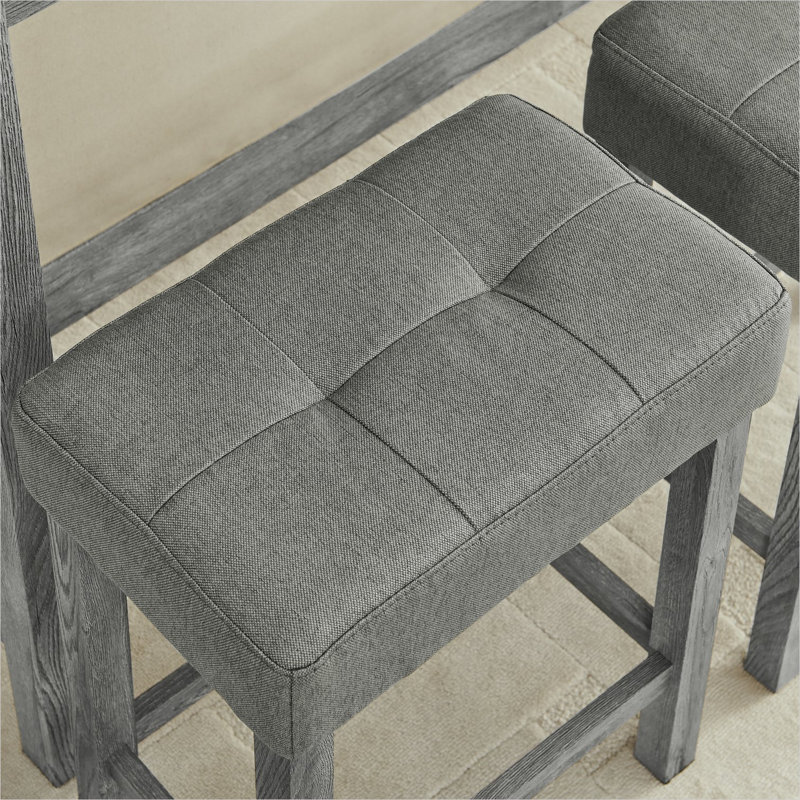 Ensemble de table de bar 59 pièces 4 pièces avec station de charge, structure en bois massif et 3 tabourets rembourrés, gris doux