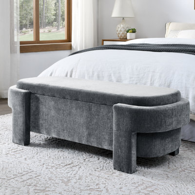Banc rembourré en chenille avec grand espace de rangement pour le salon, le vestibule et la chambre à coucher, gris (51,5 po x 20,5 po x 17 po)
