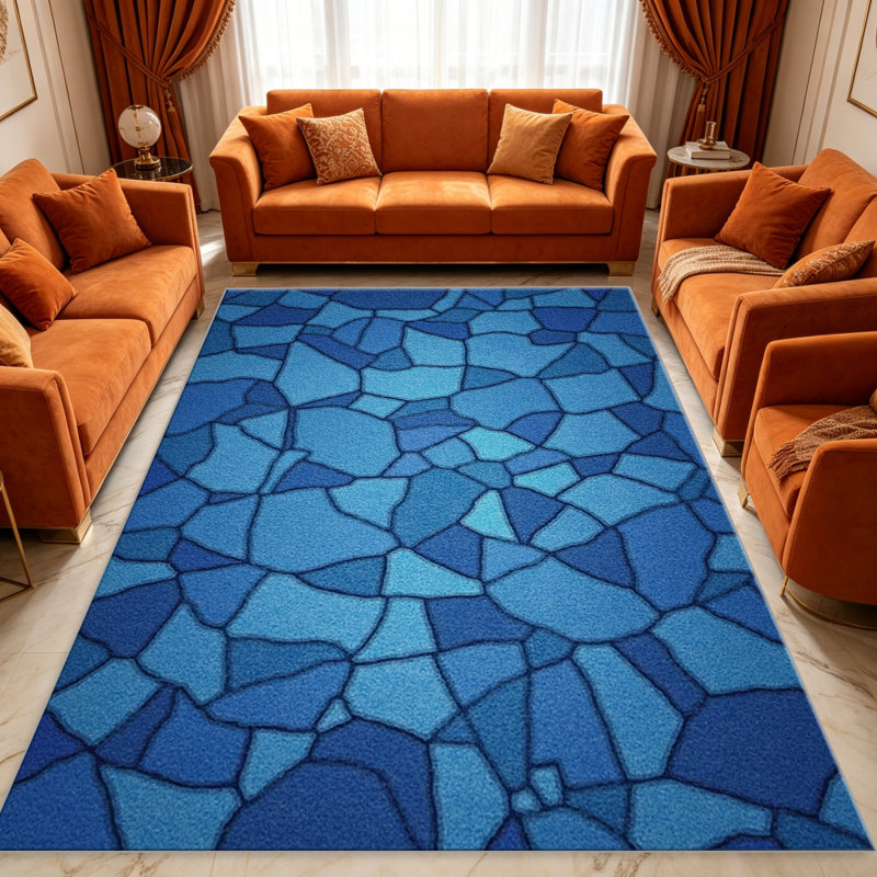 Ocean Blue Stained Glass Rug carpet-easy to clean, machine-washable, soft and comfortable; suitable for door mats, kitchens, living rooms, bedrooms, corridors, and laundry areas. Easy to clean, durable carpet for home decoration.
