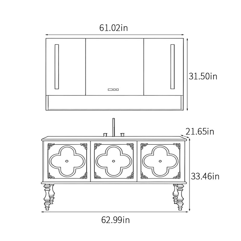 Armoire de salle de bain à la mode américaine, Off-White, 63"