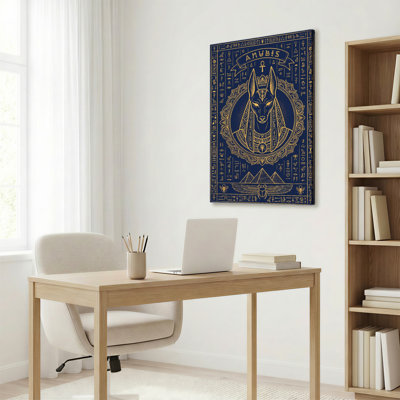 Tableau sur toile tendue représentant Anubis, dieu égyptien de la mythologie, avec hiéroglyphes (lot de 1).