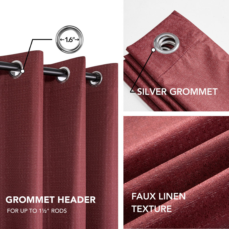 Lompoc 100 Percent Blackout Light Weight Curtain Panels, 52" W x 54" L, Red