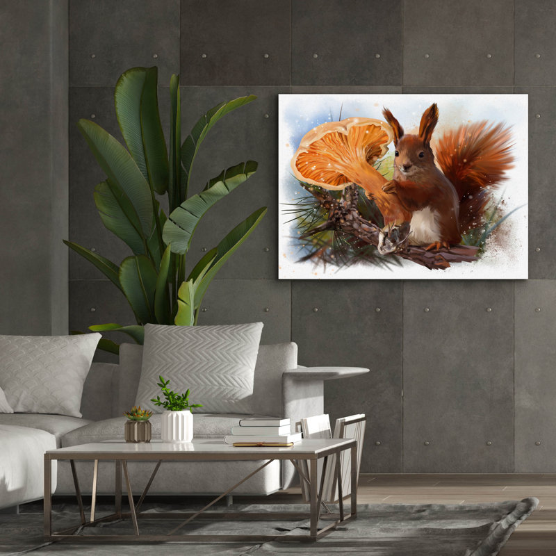  «Squirrel And A Mushroom Chanterelle» par Kajenna, art mural sur toile, 54 po x 40 po, H 40 po x l 54 po