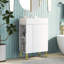 Meuble-lavabo de 21,6 po en blanc, lavabo en céramique, rangement à gauche, armoire, porte, intérieur spacieux, design moderne blanc avec lavabo et matériau, porte pour une salle de bain paisible-1631206597
