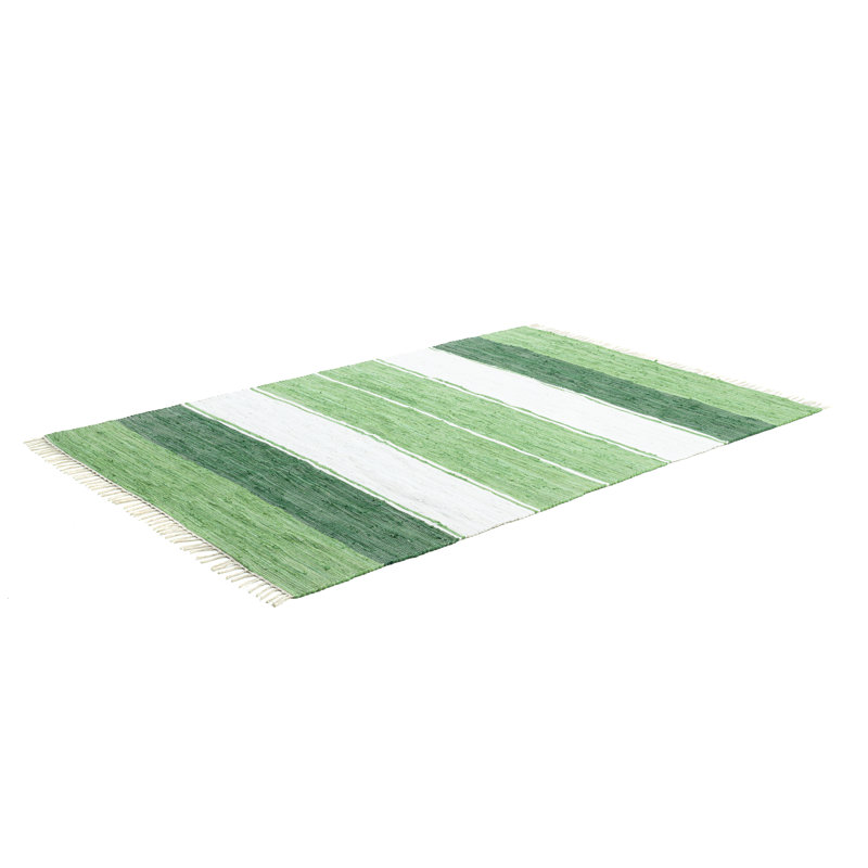 Hand Woven Cotton Green/White Indoor Rug, Rectangle 160 x 230cm