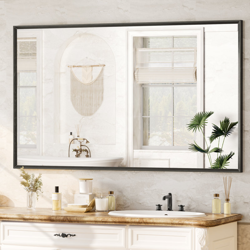 Miroir mural encadré en aluminium brossé et doté d'un verre trempé épais, 36 x 60, Noir brossé