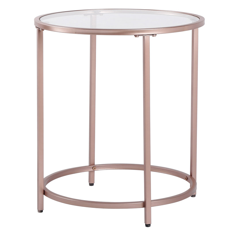 Round Glass Top End Side Table, Rose Gold