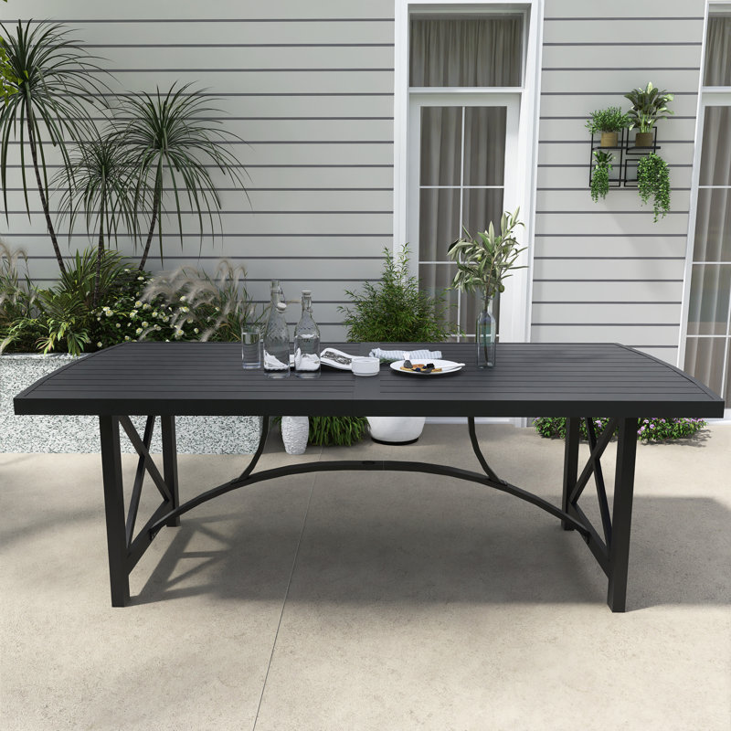 Table de salle à manger rectangulaire en aluminium avec trou pour parasol l 88,4 "x P 40,2"
